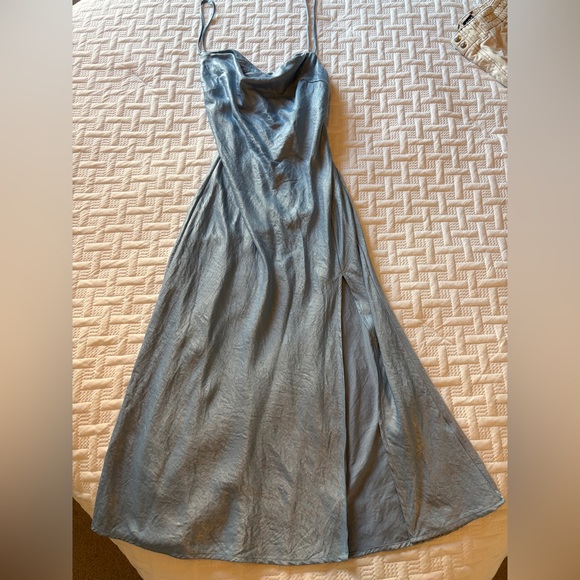 Hello Molly | Drinks on Me Blue Midi Satin Slip Dress Blue - Picture 3 of 5